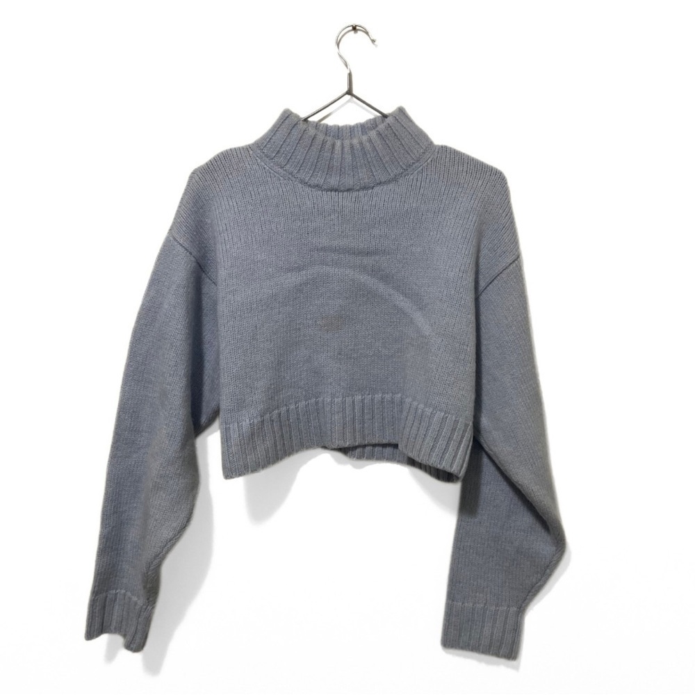Wilfred Free | Aritzia Baby Blue Mock-Neck Merino Wool Cropped Sweater Size S